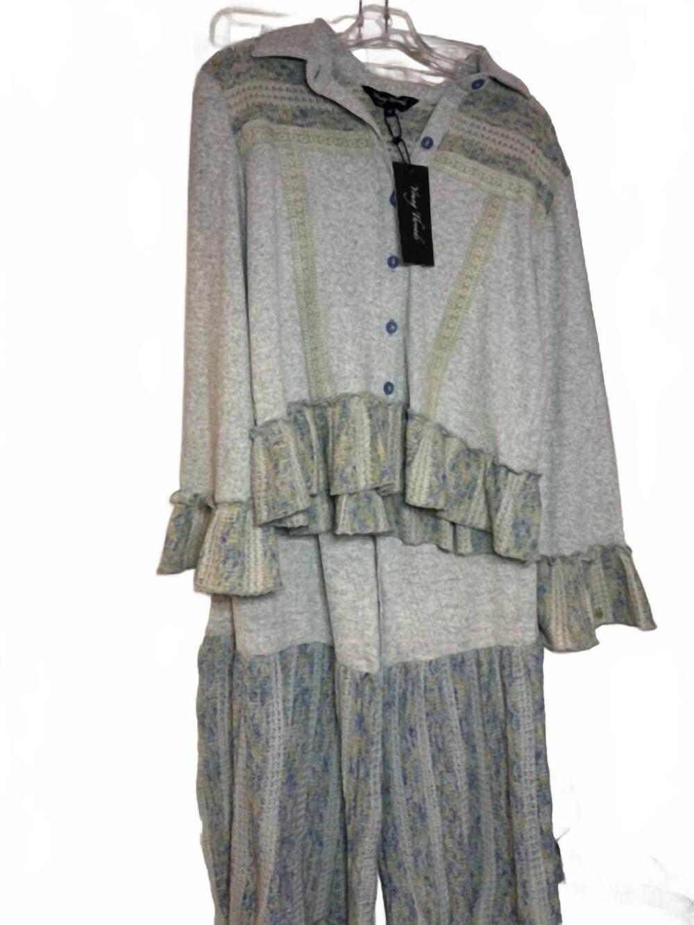 NEW YOUNG THREADS women's overdyed knit tiered pant in grey